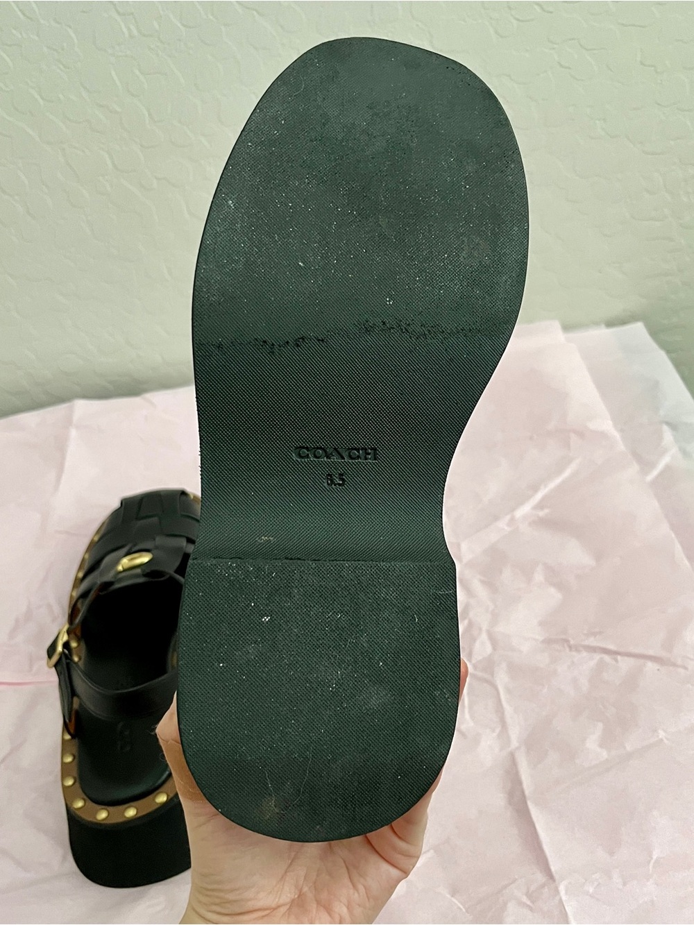 Coach Vivienne Fisherman C Studded Black Leather Sandals - Picture 9 of 9